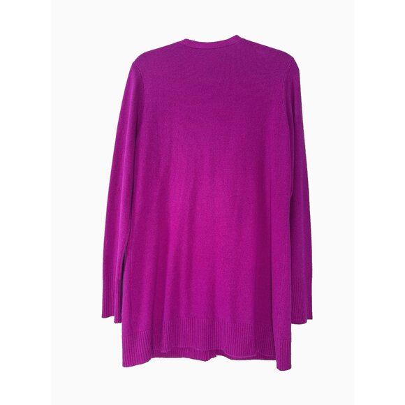 Magaschoni Magenta Women Large Cashmere Ruffle Cardigan Sweater Coquette Flaw - Picture 2 of 7